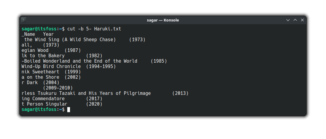 specify the starting point to cut using the cut command