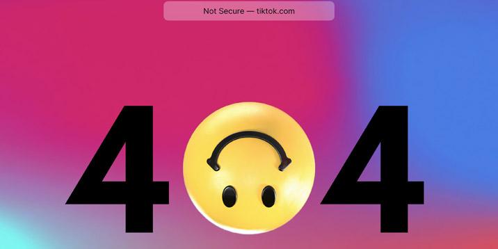 Image of tiktok.com's 404 Page Design as an example of how to edit a 404 page in WordPress.