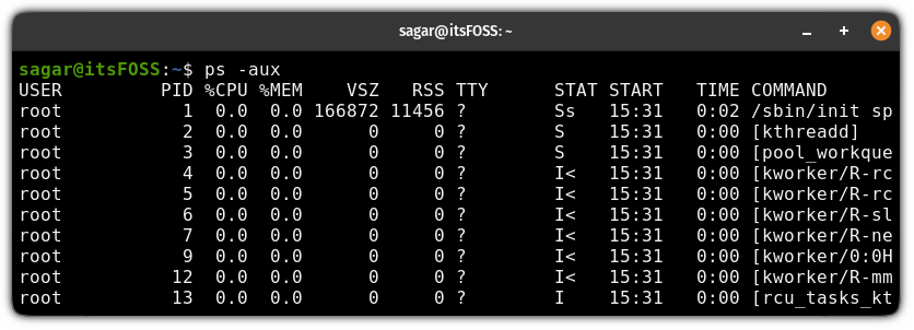 List active processes of every user using the ps command