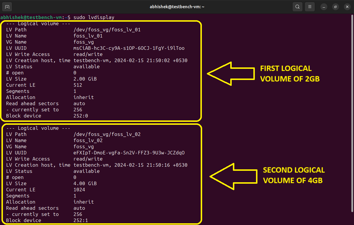 display logical volume